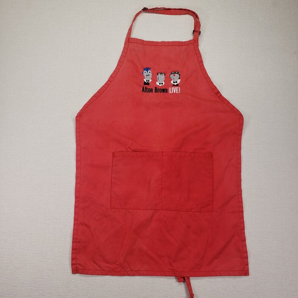 Alton Brown Live Tour Apron Red Embroidered Cooking Kitchen Chef Utility